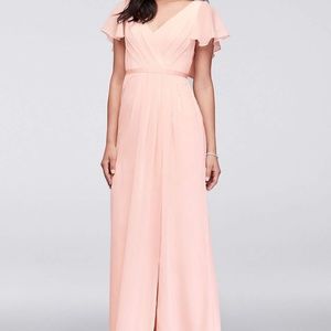Flutter Sleeve Crinkle Chiffon Bridesmaid Dress